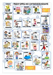 English Worksheet: PRESENT SIMPLE AND CONTINUOUS  BOARDGAME