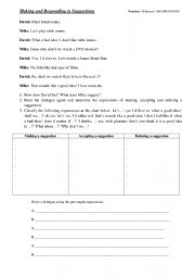 English Worksheet: Making and Responding to suggestion