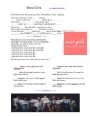 English Worksheet: Most Girls lyrics worksheet