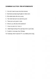 English Worksheet: grammar auction for pre-intermediate