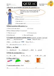 English Worksheet: quiz for 9th grade  Moroccan students Middle school