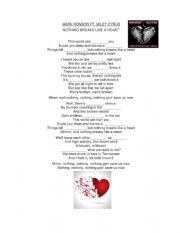 English Worksheet: Nothing breaks like a heart (musical dictation)