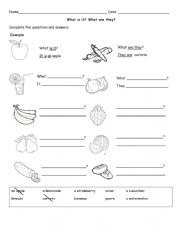 English Worksheet: Food: What is it? What are they?