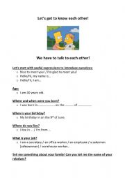English Worksheet: about you