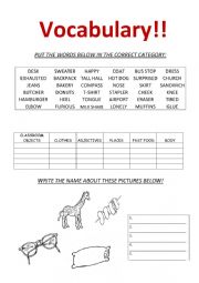 English Worksheet: Different kinds of vocabulary
