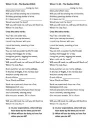 English Worksheet: When Im 64 - The Beatles 