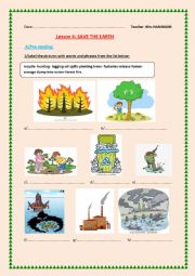 English Worksheet: Lesson 4:Save the EARTH