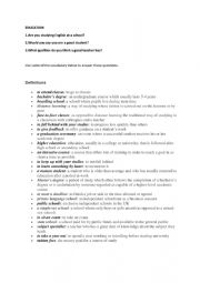 English Worksheet: EDUCATION - vocabulary and speaking