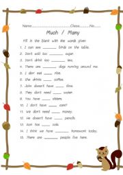 English Worksheet: Much-Many