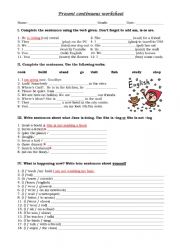 Present continuous worksheet