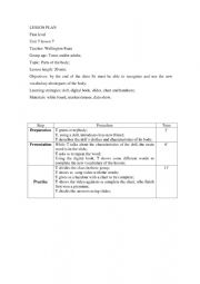English Worksheet: Parts of the body lesson plan
