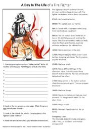 English Worksheet: Reading - A Day In The Life of a Fire Fighter