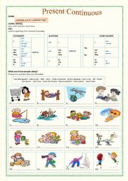 English Worksheet: PRESENT CONTINUOUS : AFFIRMATIVE, NEGATIVE AND INTERROGATIVE