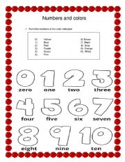 English Worksheet: numbers and colors