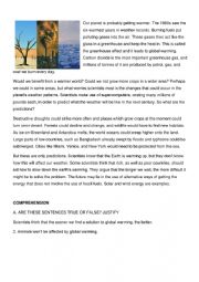 English Worksheet: A Reading exercise on Global Warming