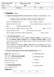 English Worksheet: 7th  form exam