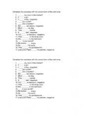 English Worksheet: VERB TO BE