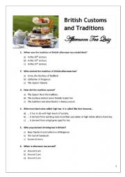 English Worksheet: Afternoon Tea Tradition - Quiz