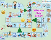 English Worksheet: Present continious board game