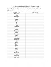 English Worksheet: Adjectives for describing physical appearance