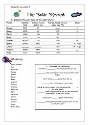 English Worksheet: The solar system worksheet