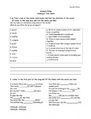 English Worksheet: Leonard Cohen Hallelujah Task Sheet