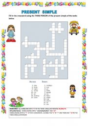 PRESENT SIMPLE THIRD PERSON CROSSWORD