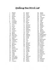 Spelling Bee Word List