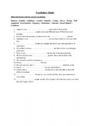 Vocabulary Exercise about personality adjectives