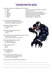 English Worksheet: Venom Movie Quiz