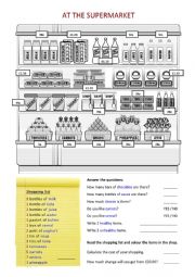 English Worksheet: At the Supermarket - A shopping list