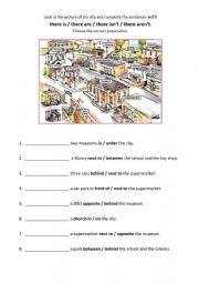 English Worksheet: There is / there are / there isnt / there arent and prepositions of place.
