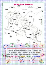 English Worksheet: Phonics (Vowels) Paint the Picture