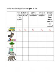 English Worksheet: Is it a living thing?