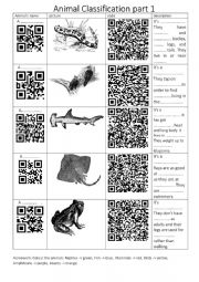 English Worksheet: Animal Classification