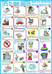 English Worksheet: TIPS to SAVE WATER. PIctionary.