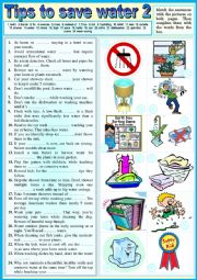  TIPS TO SAVE WATER 2 - PICTIONARY + exercises + KEY 