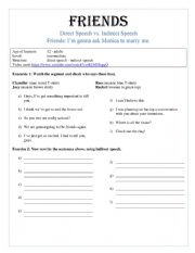 English Worksheet: Friends video lesson Direct Speech vs Indirect Speech (Reported Speech)