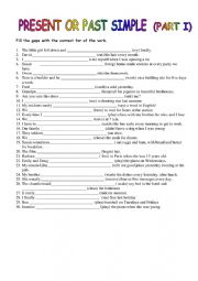 English Worksheet: PRESENT OR PAST SIMPLE (I)