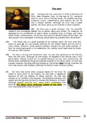 English Worksheet: a biography of Leonardo De Vinci + questions