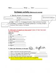 English Worksheet: Dictionary activity