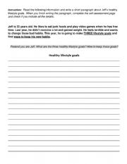 English Worksheet: Paragraph Writing - Healthy Lifestyle Goals