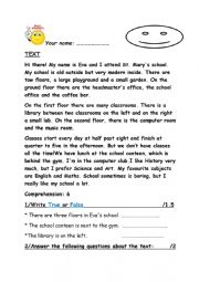 English Worksheet: reading comprehension test