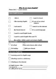 English Worksheet: Survey - Why do you learn English?