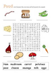 English Worksheet: food wordsearch_vegetables_from animals