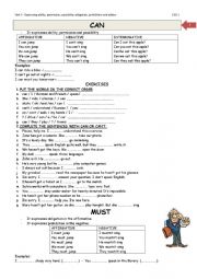 English Worksheet: Expressing ability, permission, possibility, obligation, prohibition and advice.