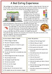 English Worksheet: A Bad Eating Experience; a RC