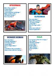 English Worksheet: Superheroes: CAN et CANT