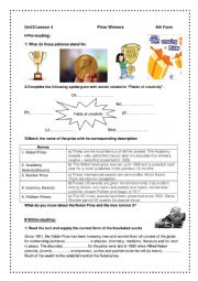 English Worksheet: prize winners