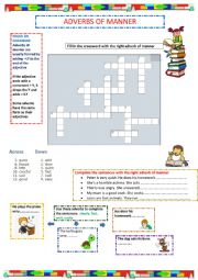 English Worksheet: Adverbs of manner crossword